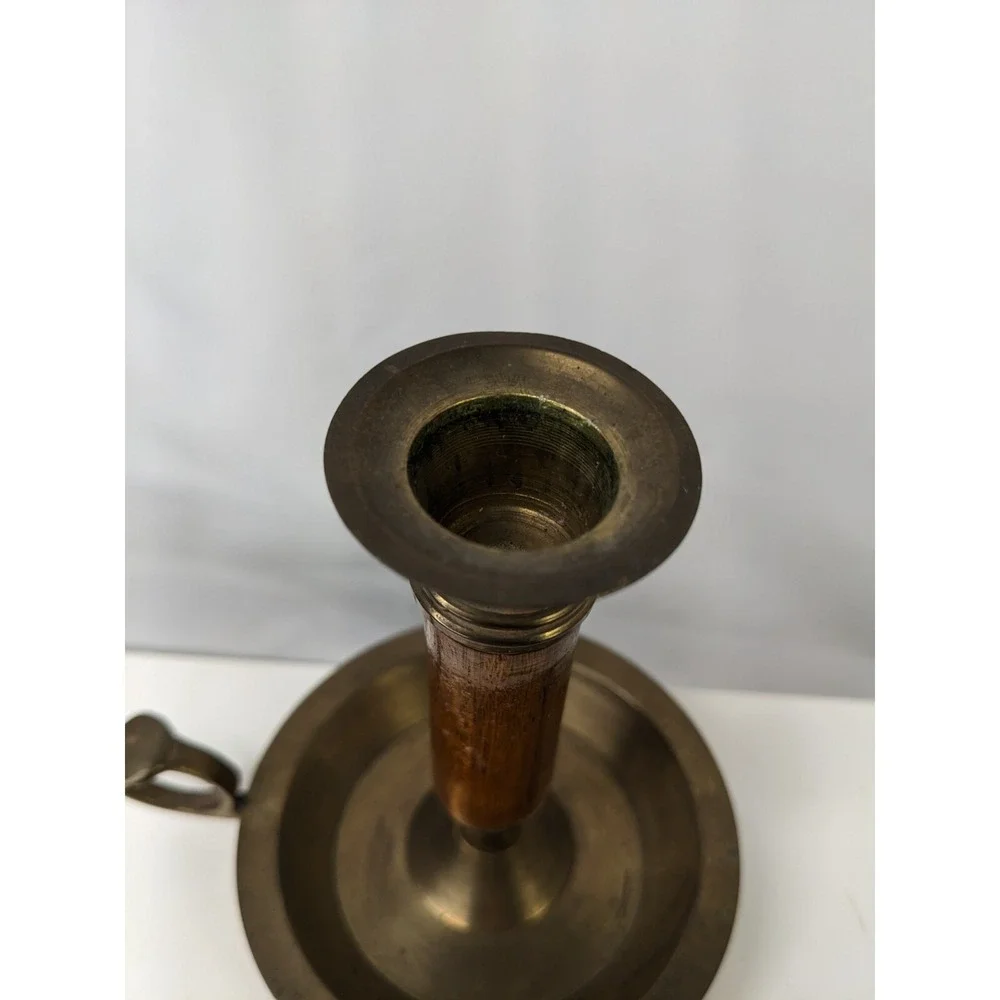 Brass Candlestick‎ Candle Holder Wooden 4.25 Inch Finger Hold